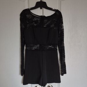 Guess Black Lace Detail Short Jumpsuit